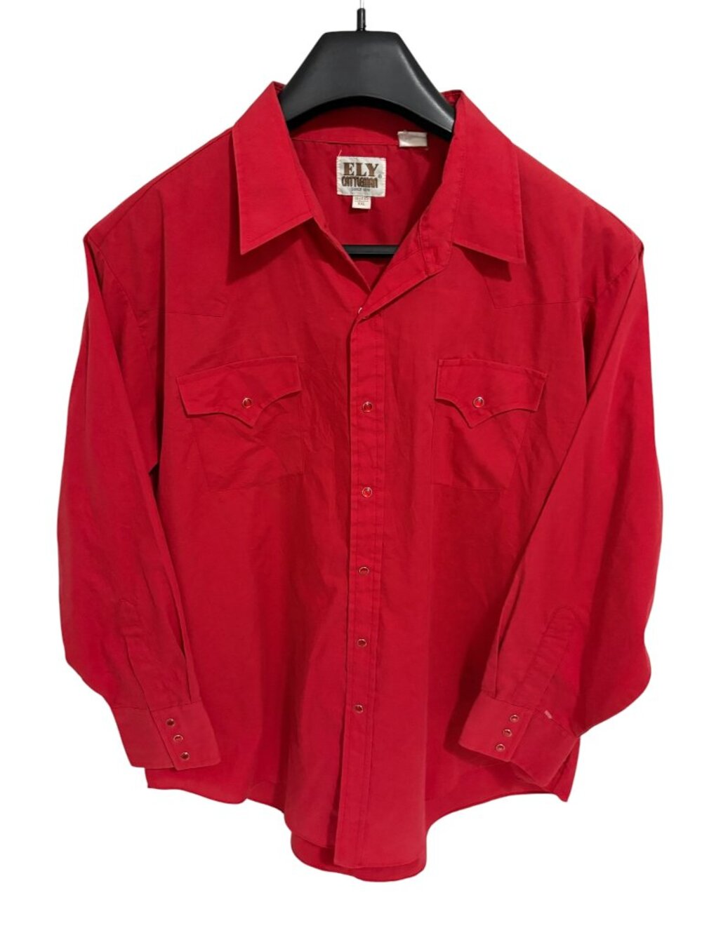 Vintage ELY Cattleman Western Shirt Men's XL Fitted Red Pearl Snap Long Sleeve